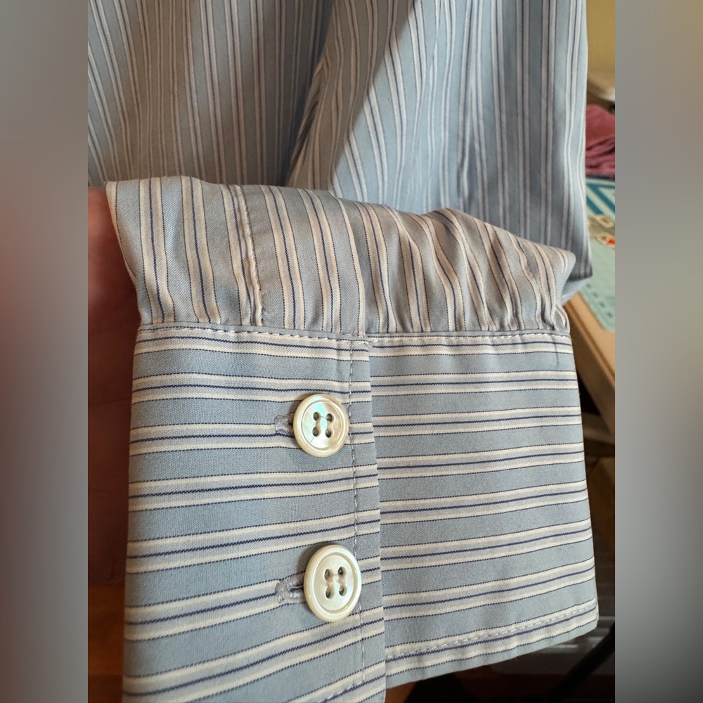 Theory Blue White Striped Button Down Shirt Lightweight Long Sleeve Blouse M - Picture 7 of 14
